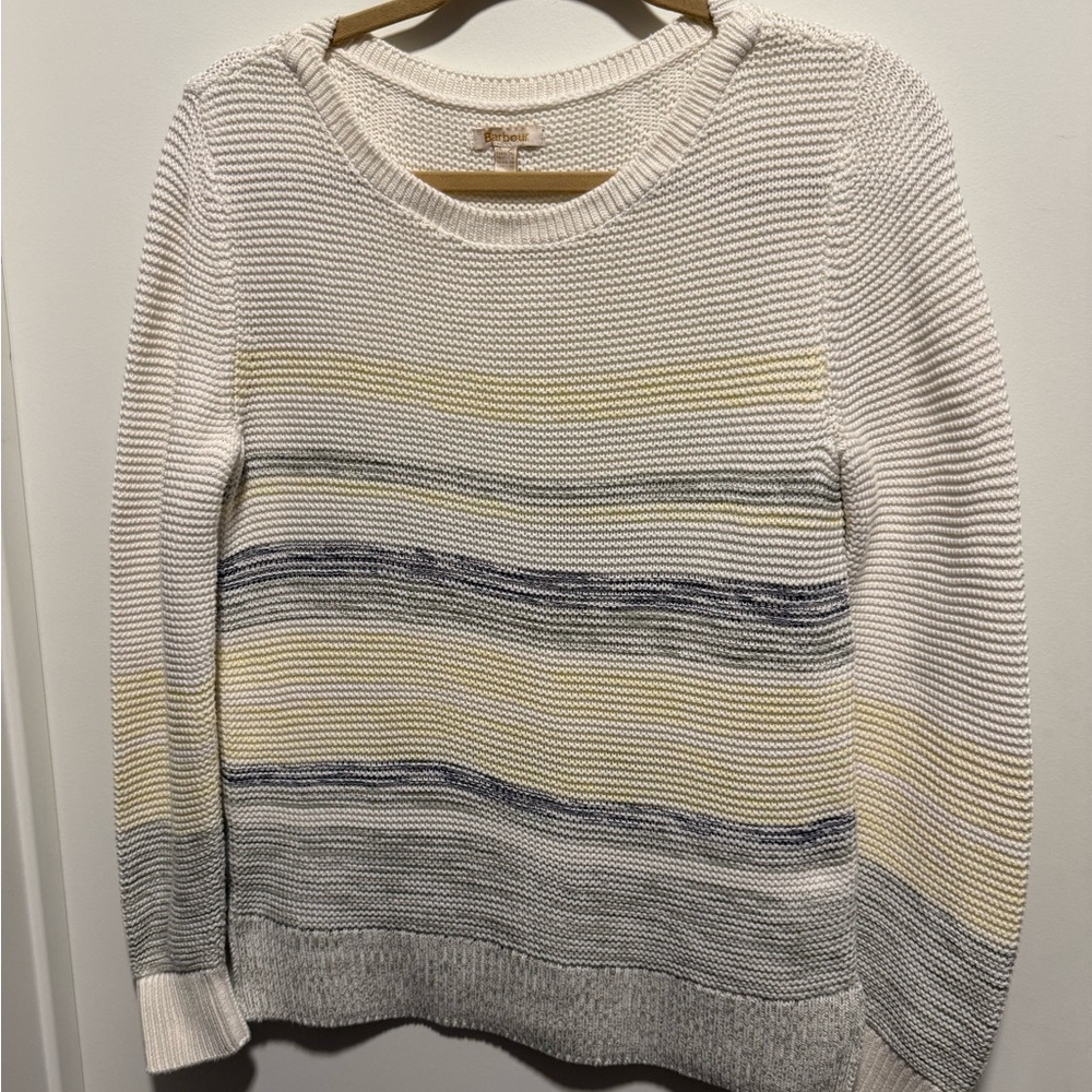 Barbour Women's Striped Sweater - Cream, Yellow, and Gray 100% Cotton Size S